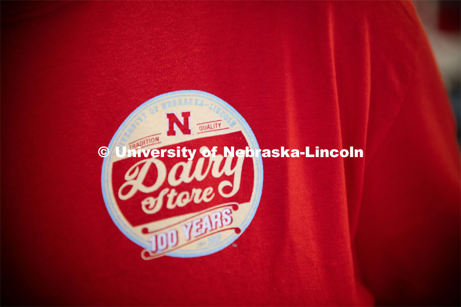 Close up of the 100 Years Dairy Store Logo. CASNR Week Ice Cream Social, UNL Dairy Store Relocation Celebration. March 12, 2020. Photo by Gregory Nathan / University Communication.
